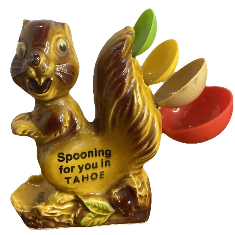 Vintage Spooning For You In Tahoe Squirrel‎ Measuring Spoons Ring Holder